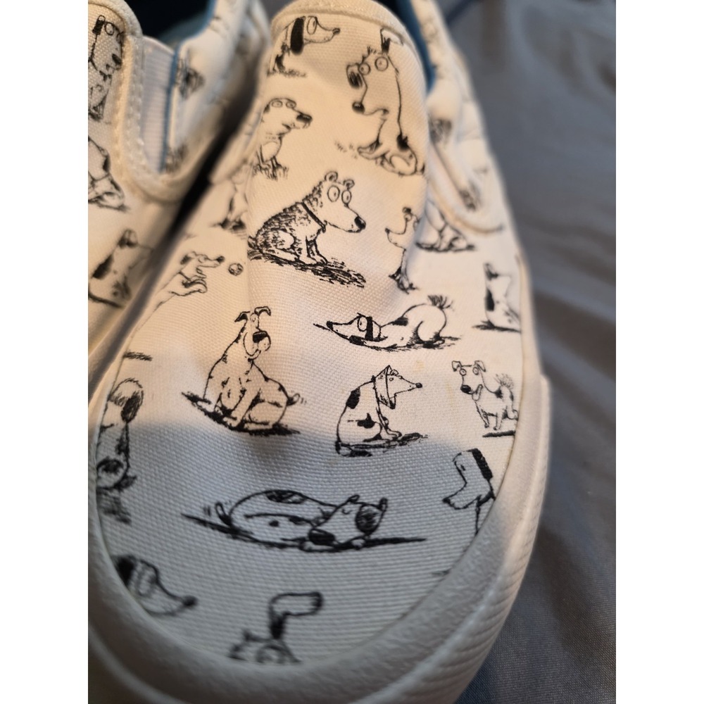 Bucketfeet Dog Print Slip On Shoes Womens 6.5 White Canvas Art Sketch Sneakers - Picture 3 of 9